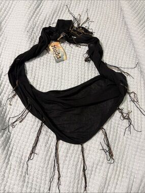 Mudd Black Fringe Triangle Scarf Wrap